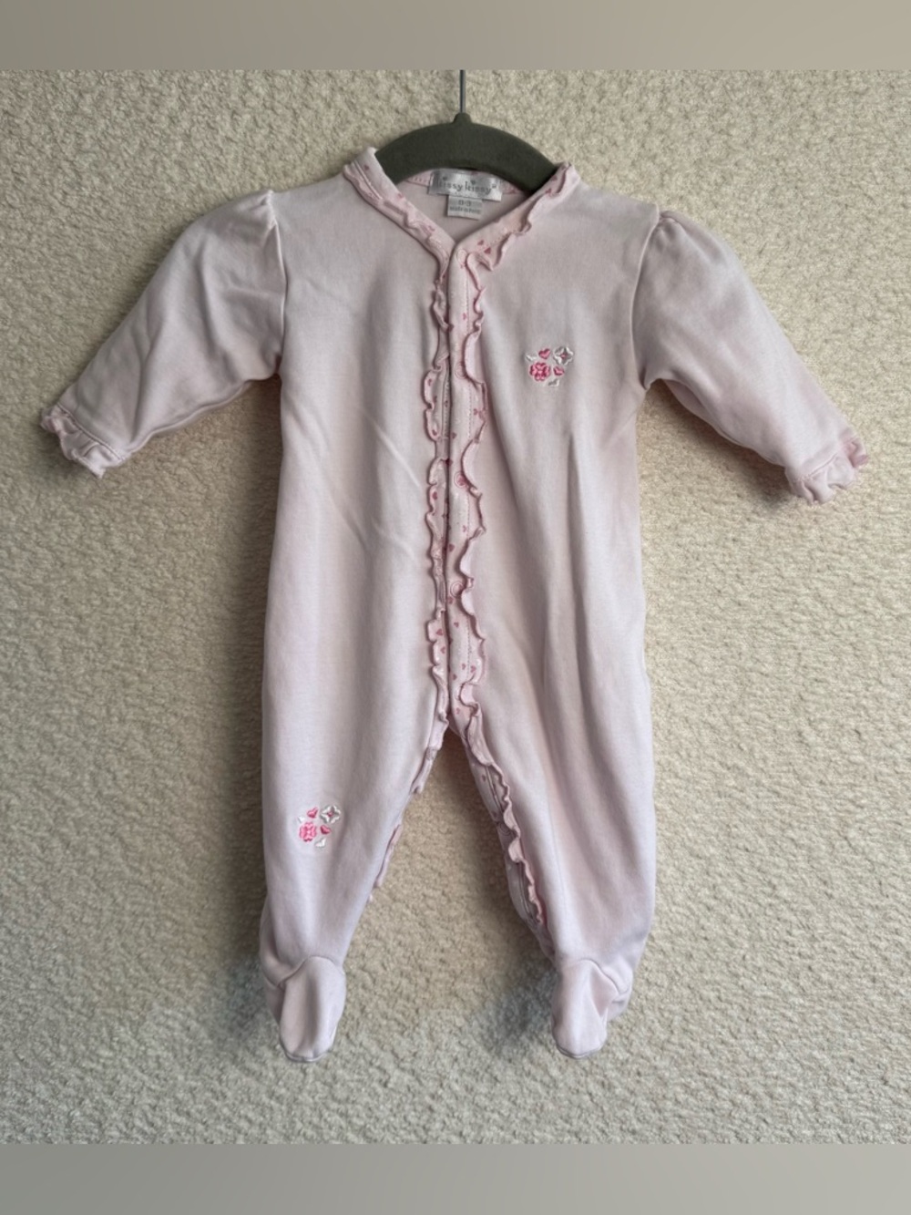 Kissy Kissy Baby‎ Girl Pink Pima Cotton Flower Heart Footed Sleeper 0-3 Months